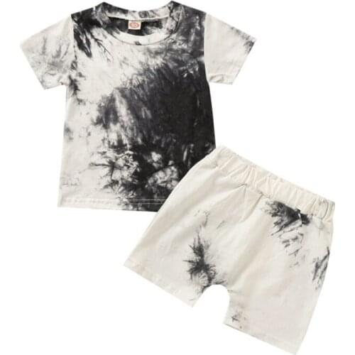 Toddler Baby Boys Shorts Set Tie Dye Short Sleeve T-Shirt Sweatshirt Tops Shorts 2Pcs Girls Outfits Children Summer Clothes 2021
