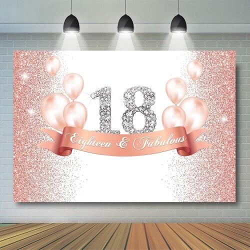 Birthday Party Photography Backdrops Girl 18th Birthday Party Background Gold Dots Pink Diamond Balloon Birthday Party Backdrop