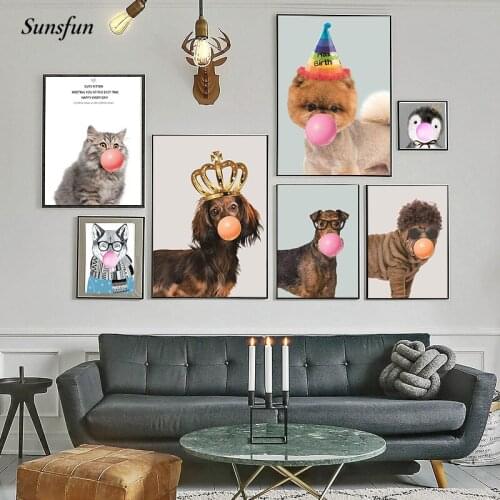 Cat Dog Rabbit Animal Posters and Prints Canvas Art Painting Wall Art Nursery Decorative Picture Nordic Style Kids Decoration