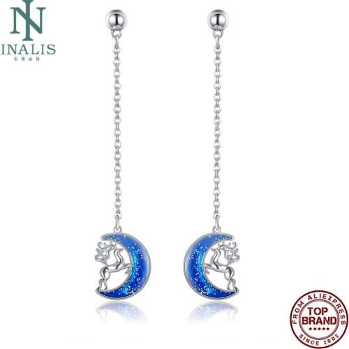 INALIS Blue Moon And Fawn Drop Earrings For Women Vogue Romantic Sparkling Earring Prom Festival Fashion Jewelry Best Selling