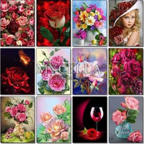Full Square DIY Diamond Painting Flowers Cross Stitch Diamond Embroidery Mosaic Rose Wall Stickers Home Decor