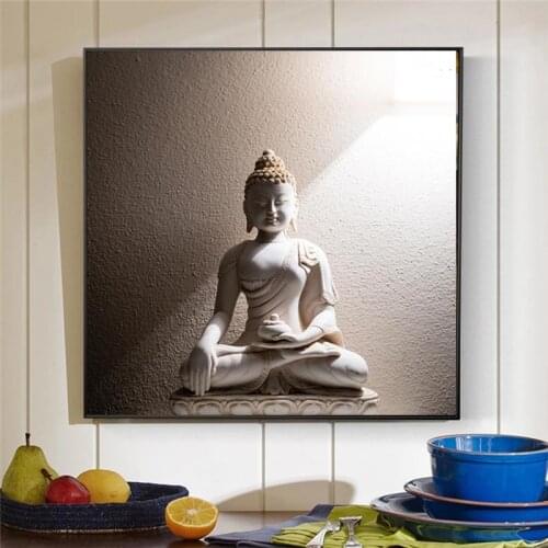White Buddha Carved Statue Canvas Painting Buddhism Posters and Prints Wall Art Pictures Cuadros for Living Room Decoration