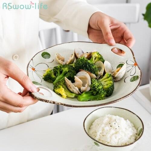 Chamomile Series Japanese Style Ceramic Tableware Supplies Dinner Platter Serving Dish Dessert Tray 8.5-Inch Square Floral Plate