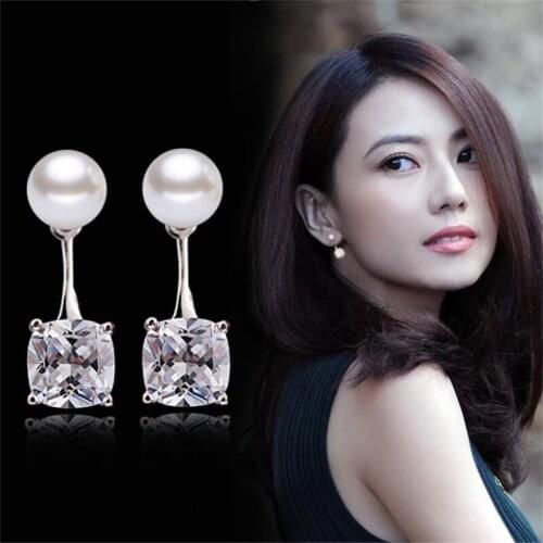 KOFSAC New Fashion 925 Sterling Silver Stud Earrings For Women Valentines Day Party Shiny Crystal CZ Pearl Earring Jewelry Gift