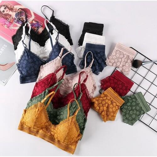 Lace sexy underwear set, no steel ring, ladies bra, tube wrap, triangle cup bra