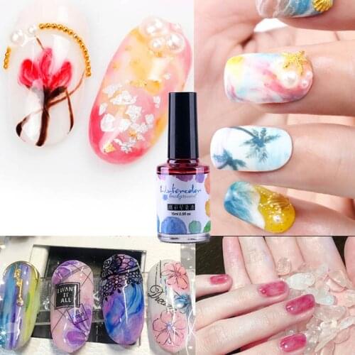16 Colors 1 Pcs Nail Art With Glue Diy Watercolor Ink Nail Polish Blooming Gel Smoke Smudge Varnish Manicure To