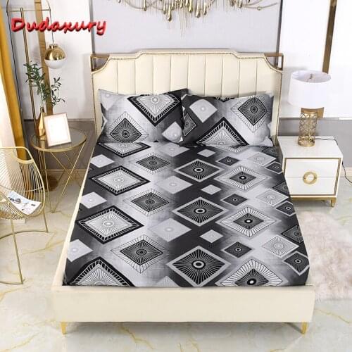 Dudaxury Fashionable Breathable Fitted Sheet Non-slip Fixed Mattress Cover 1.8m 1.5m Printing Dustproof Bed Cover Home Textile