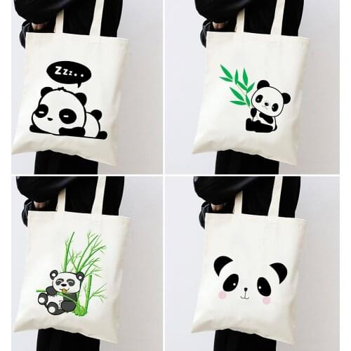 Fashion Women Panda Printing Canvas Bag Large Capacity Eco Shopping Travel Bags Cute Cartoon Girl Shoulder Books Bags Handbag