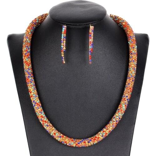 Trendy Bridal Jewelry Sets Sparkling Rhinestone Crystal Choker Necklace Earrings Set Wedding Bridal Jewelry Set Women Gifts