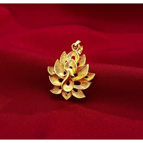Fashion Gold Pendant for Womens Necklace Charms Peacock Pendant Thailand Yellow Gold Necklace Pendant Jewelry Birthday Gifts
