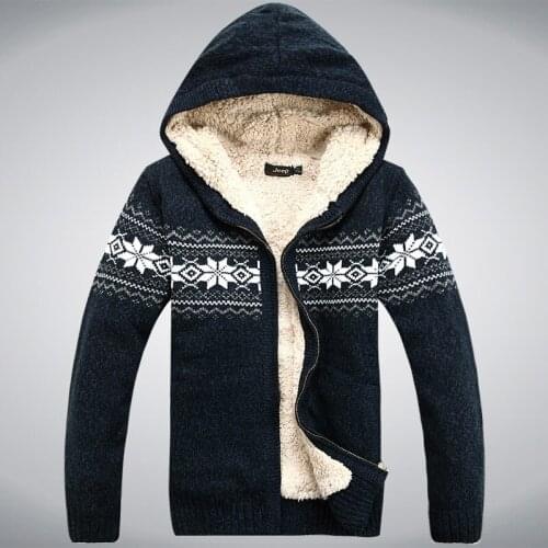 2019 Winter Thicken Fleece Wool Man Sweater Hooded Winter Cardigan our ear New Fashion Cotton Red Blue Size M L XL XXL