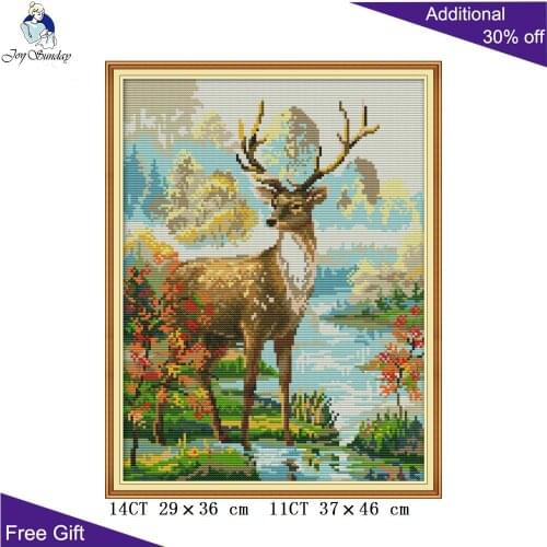 Joy Sunday Stag Cross Stitch DA216 14CT 11CT Stamped and Counted Home Decoration Stag Needlework Cross Stitch Kits
