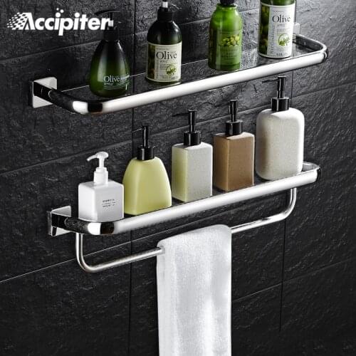 Wall Mounted Bathroom Accessories 30CM Glass Shelf Bathroom Shelves Single Tier Bath Shelf Toilet Glass Shelf With Towel Bar