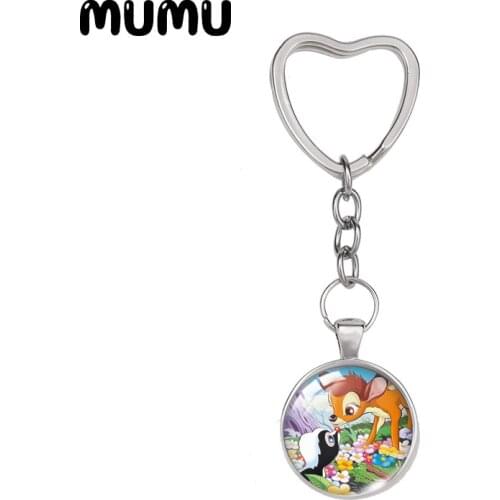 2021 New Bambi with Friends Heart Keyring Funny Keychain Glass Dome Cabochon Jewelry Gifts Children