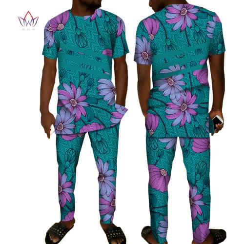 New Bazin Riche Men 2 Pieces Top Pants Sets African Clothing African Clothes Casual Men Long Top Shirts and Pants Sets WYN887