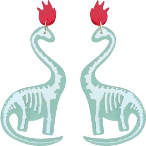 Exaggeration Geometric Mirror Earrings Dinosaur Skeleton Acrylic Stud Earrings For Women Animal Jewelry Halloween Friends Gift