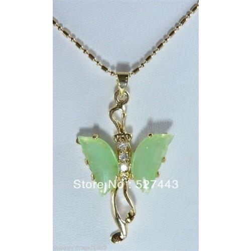 Wholesale Hot! Light Green 18kgp butterfly crystal pendant necklace