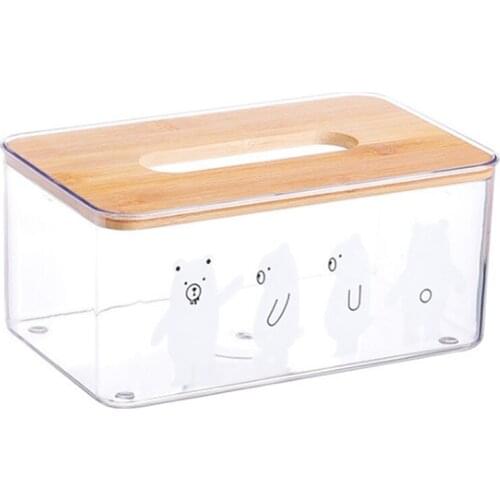 Desktop Tissue Box Creative Home Drawing Box for Living Room Desktop Transparent Bamboo Cover Napkin Storage Box