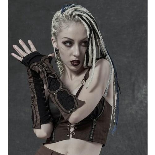 PUNKRAVE Womens Steampunk Gothic Fingerless Gloves Vintage Style Fashion Carved Adjusted Corns Knit Daily Long Gloves