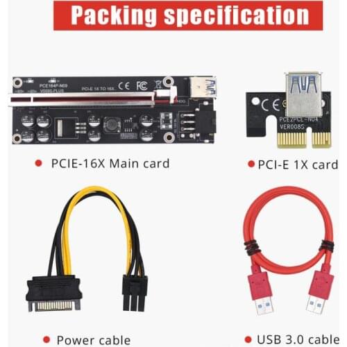 Plus PCI-E Riser Card PCIE X1 To X16 6Pin Power 60CM Graphics Card Extension Cable USB3.0 Cable SATA 6Pin Connector For Video Ca
