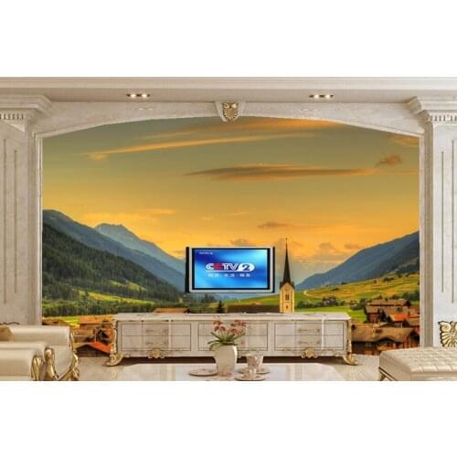 Custom 3d mural,papel de pared Switzerland Houses Sky Mountains nature wallpaper,bar living room sofa TV wall bedroom wall paper