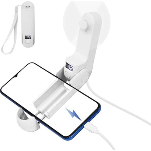 Mini Portable Fans LED Display Air Cooler with Mobile Phone Holder USB Rechargeable Outdoor Cooling Fan Mobile Power Function 50