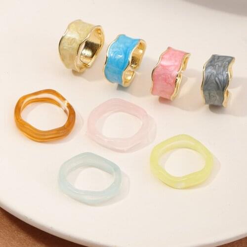 Sweet Fashion Transparent Resin Acrylic Rings for Women Cute Geometric Irregular Rings Party Jewelry Accessories