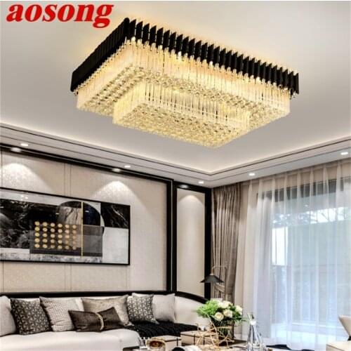 AOSONG Rectangle Ceiling Lighting Postmodern Luxury Crystal LED Lamp Fixtures Home For Dining Room Decoration