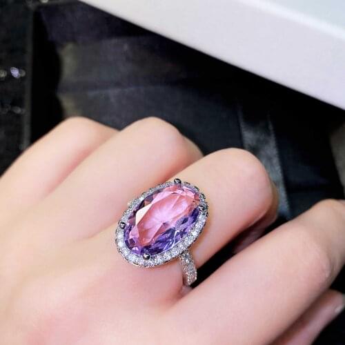 QTT Luxury Big Pink Oval Zircon Rings S925 Silver Vintage Ring For Women Fashion Wedding Engagement Jewelry Gift