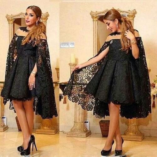 Sexy Black Lace with Cape Prom Gown Formal Dress robe soiree abendkleider Women Wedding Party Dresses