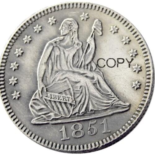 US 1851 P/O Seated Liberty Quater Dollar Silver Plated Copy Coin
