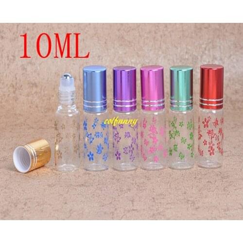 1000pc/lot 10ML Butterfly Printing Glass Essential Oil Roller Bottles Stainless steel & glass ball 10CC Roll on Perfume Bottle