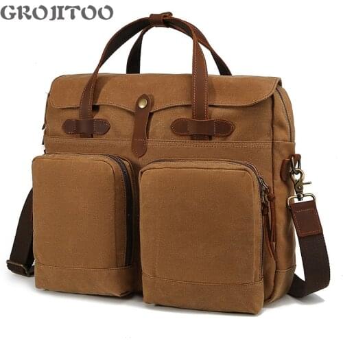 GROJITOO Mens bag crazy horse skin canvas bag large capacity canvas briefcase oil wax Canvas Bag Laptop Bag