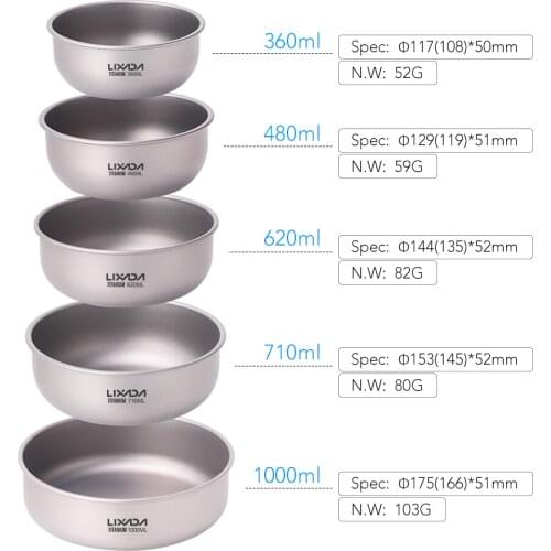 Lixada Titanium Bowls Camping Pan Fruit Vegetable Dinner Bowl Plate Food Container for Home Outdoor Camping Hiking Picnic