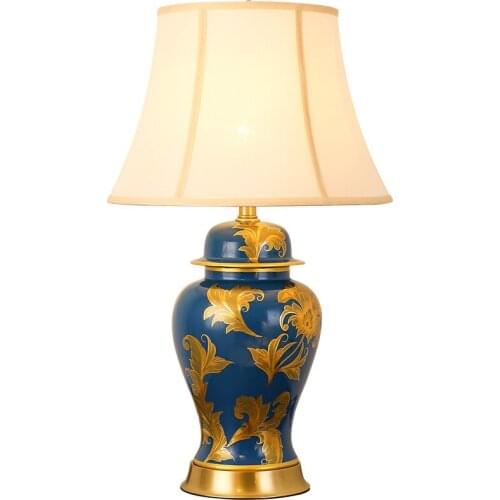 Turkish Modern Luxury Decorative Table Lamps Golden and Blue Ceramic Lamp Body Stand Livingroom Table Lamps Adornos Mesa Sala
