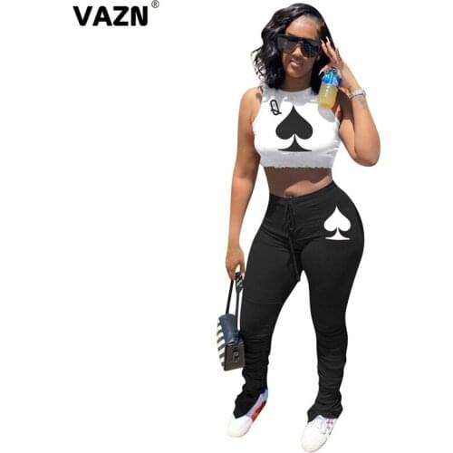VAZN 2020 New Sporty Hip Pop Outfits Tracksuits Women Running Comfortable Sleeveless Full Pant Summer Holiday Sets