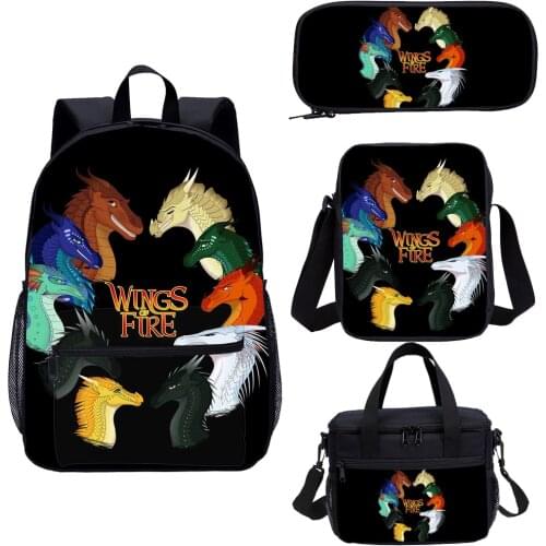Wings of Fire Print Backpack Set 4 Pcs School Backpacks for Kids Student Dragon School Book Bag Back to School Gift Daypack
