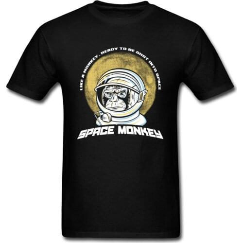 Funny 2018 Men T-shirt Space Monkey Astronaut Black Tees Vintage Cartoon Short Sleeve Tops Cotton Shirts For Birthday Party