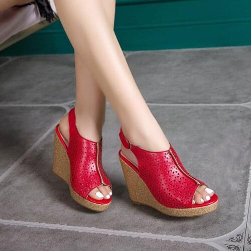 YMECHIC Fashion Peep Toe Slingbacks Hook Loop Ploatform Women Sandals Summer Wedges Shoes Yellow White Hole Gladiator Sandal 43