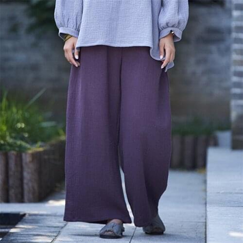 Women Wide Leg Long Pants 2020 Summer New Fashion Cotton Straight Pants Loose Elastic Waist Casual Palazzo Pants Plus Size M-8XL