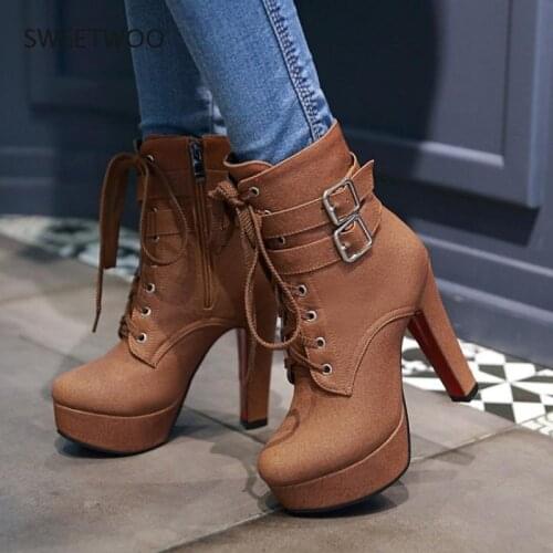Big size 33-47 short Boots shoes woman Fashion Ankle Boots Sexy high Heels Spring Autumn Winter Women Shoes