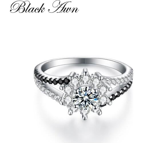 SODROV 2020 New Fashion Femme 100% Genuine 925 Sterling Silver Jewelry Black&White Stone Engagement Rings for Women C220