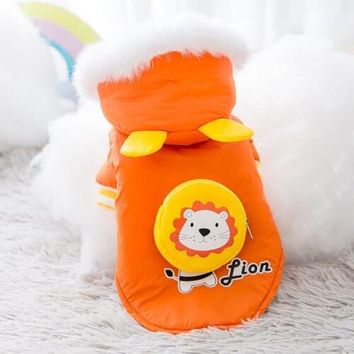 Winter Warm Dog Clothes For Small Dogs Soft Fur Hoody Cute Lion Pocket Pet Clothing Dog Jacket Coats Chihuahua Cat Cotton-Padded