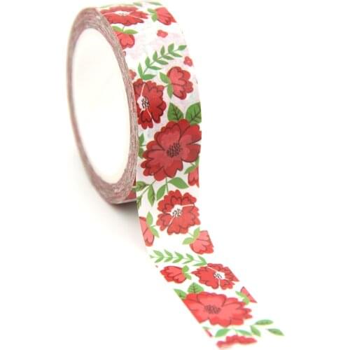 1PC 15MM*10M Red Flowers Green leaves Washi Stickers Masking Tapes Decorative DIY Stationery office supplies washi tapes