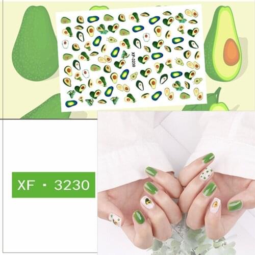 1Pcs Summer Fruits DIY Plants Flower Pattern 3D Nail Sticker Decals Avocado Leaves Cartoon Designs Manicure Nail Art Tips