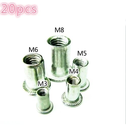 20pcs 304 Stainless Steel Color zinc Aluminum Flat Head M3 M4 M5 M6 M8 Blind Rivet Nut Insert Nut Sert For Screw Bolt