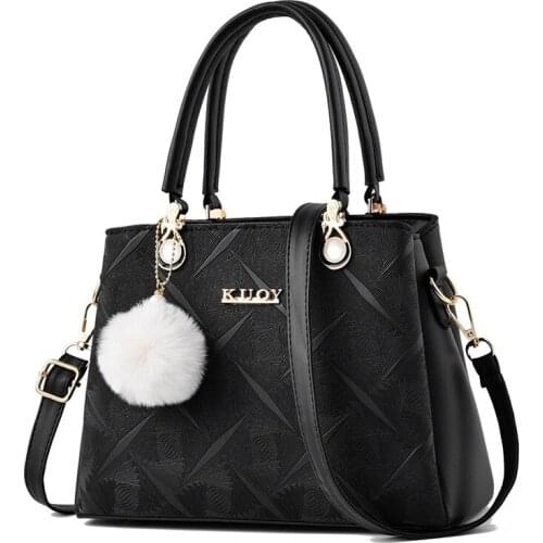 2021 Big Solid Leather Hairball Crossbody Shoulder Bags For Women Luxury Handbags Women Bags Designer Messenger Ladies Hand Bag