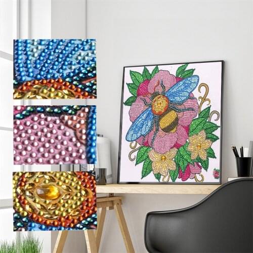 5D DIY Special Shaped Diamond Painting Bee and Flower Diamond Embroidery Mosaic Animal Cross Stitch Kit Crystal Home Decoration