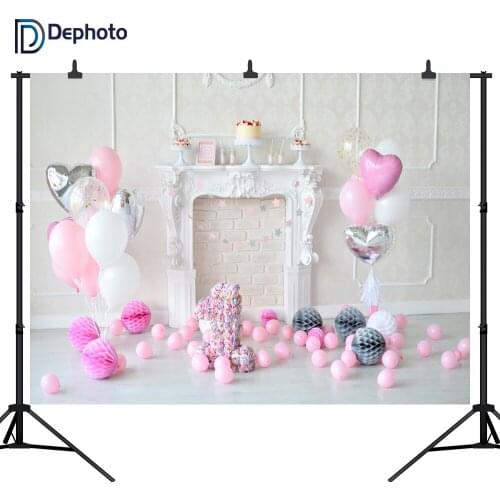 DePhoto 1st Baby Birthday Party Decorations Balloons Cake Seamless Vinyl Photography Backdrop Photo Background Studio PGT118