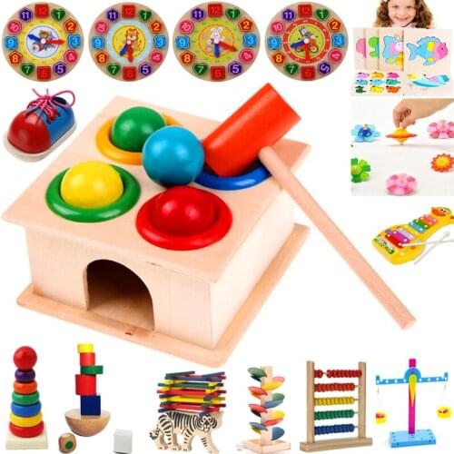 1Set Wooden Hammering Ball with Hammer Box Color Cognitive Matching Toy Children Early Learning Toy Xmas Gift